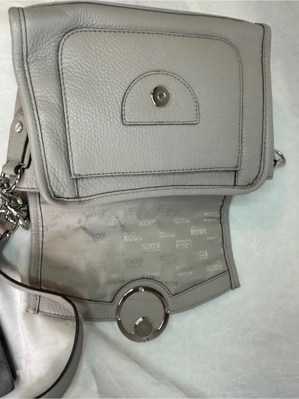 Michael Kors Pebbled Leather Crossbody Bag in Taupe Gray - Picture 5 of 10